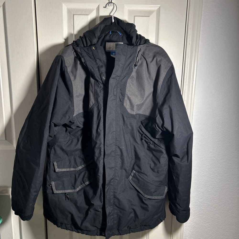 Columbia Omni-Tech Hooded Jacket Black Waterproof Coat Mens L